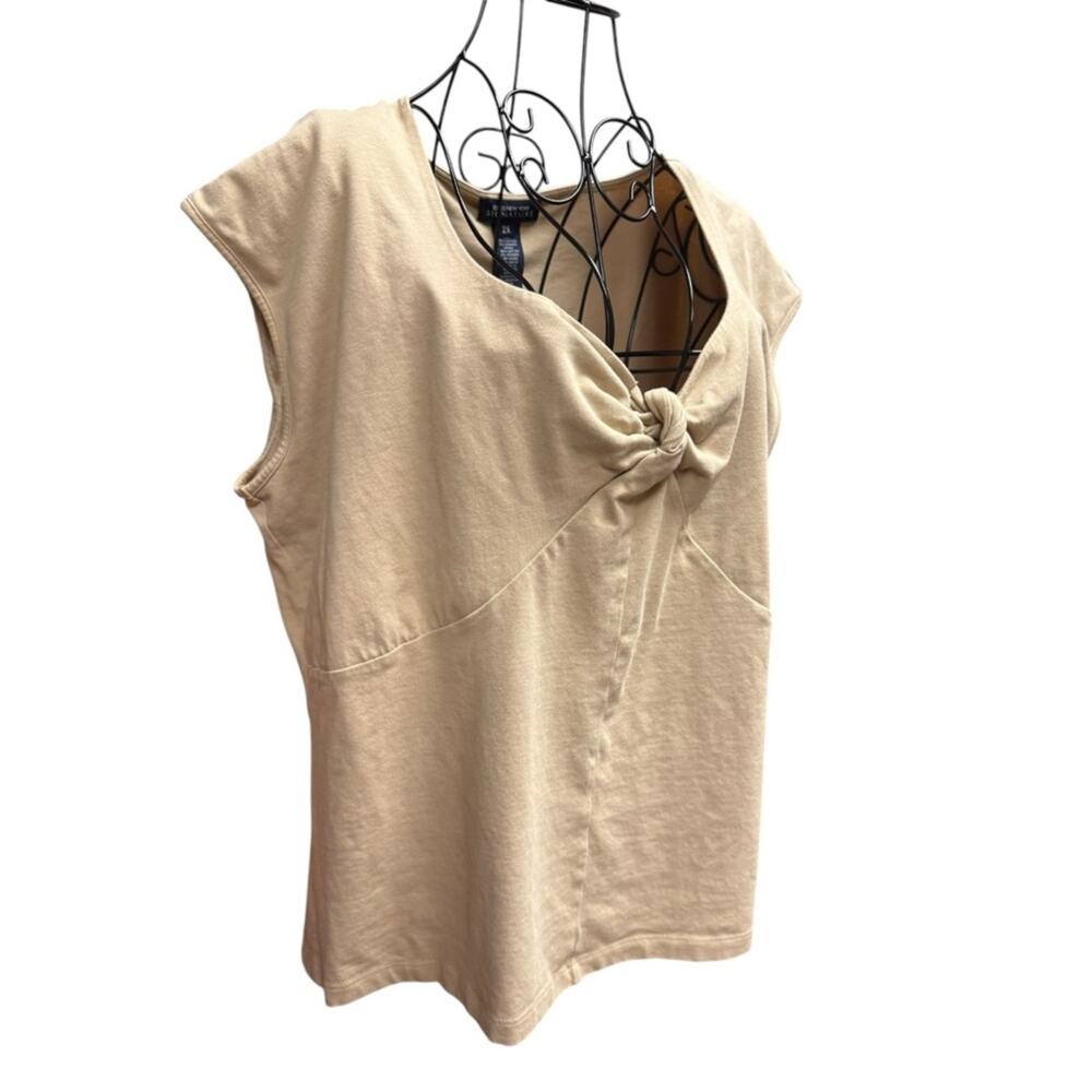 Jones New York Knot Front Cap Sleeve Top in Beige 2X - Picture 2 of 6